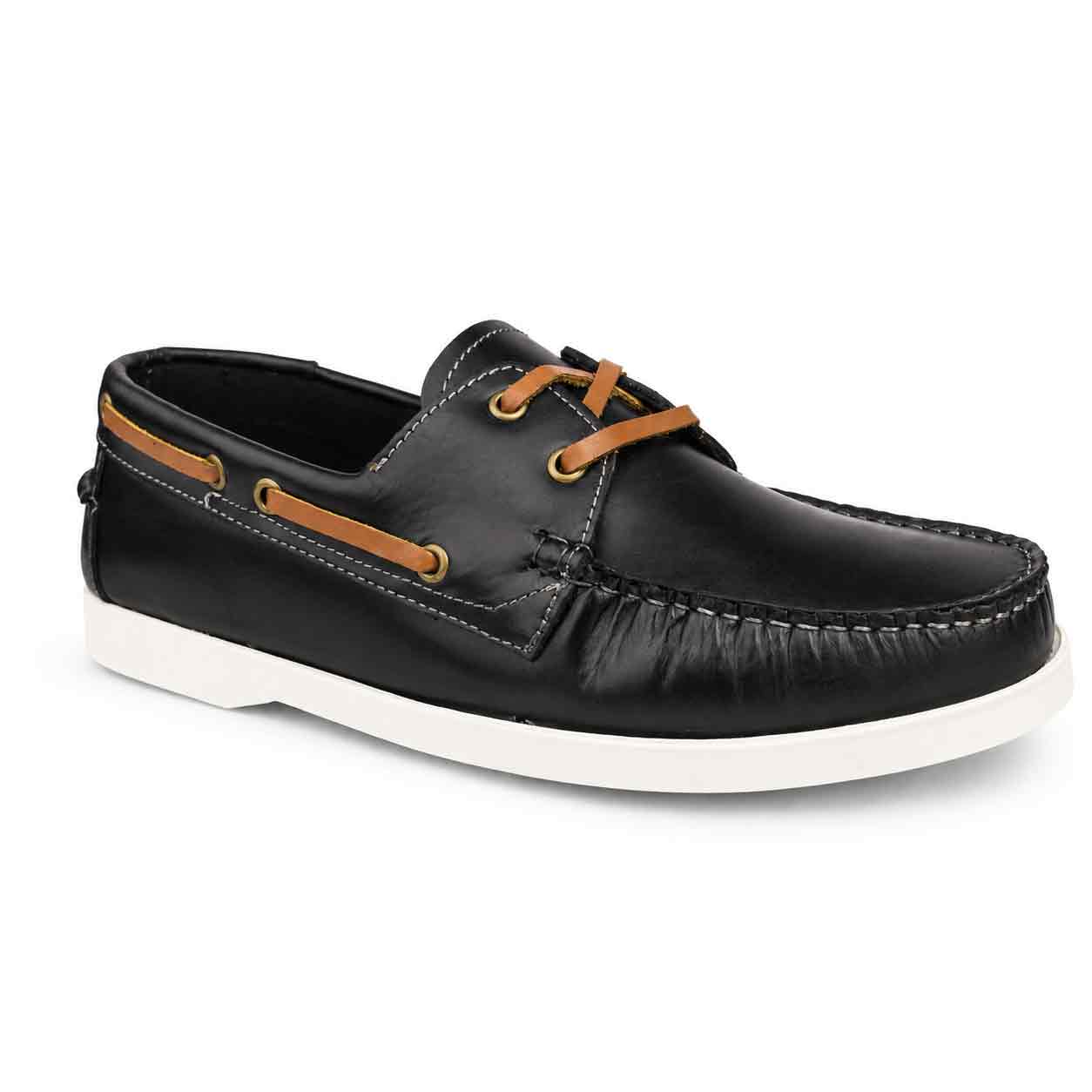 chaussure bateaux homme SEB02-1 noir cuir  Mocassin homme Maroc
